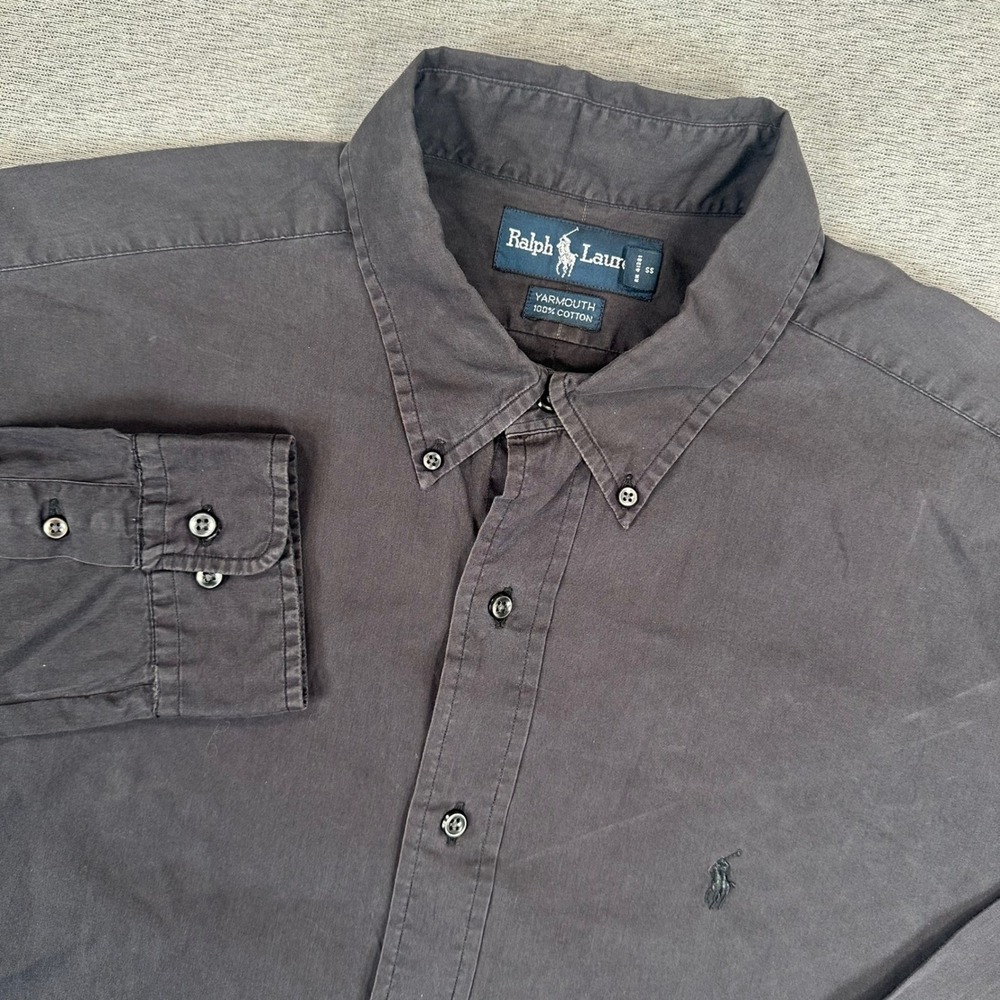 Ralph Lauren Yarmouth Shirt Men 16.5 34/35 Charcoal Grey Cotton Button Down Logo